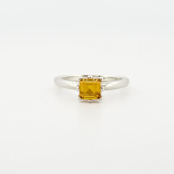 SOLITAIRE Ring in sterling silver, set with a carre-cut synthetic yellow sapphire. Handmade in Melbourne by AGOVIA.