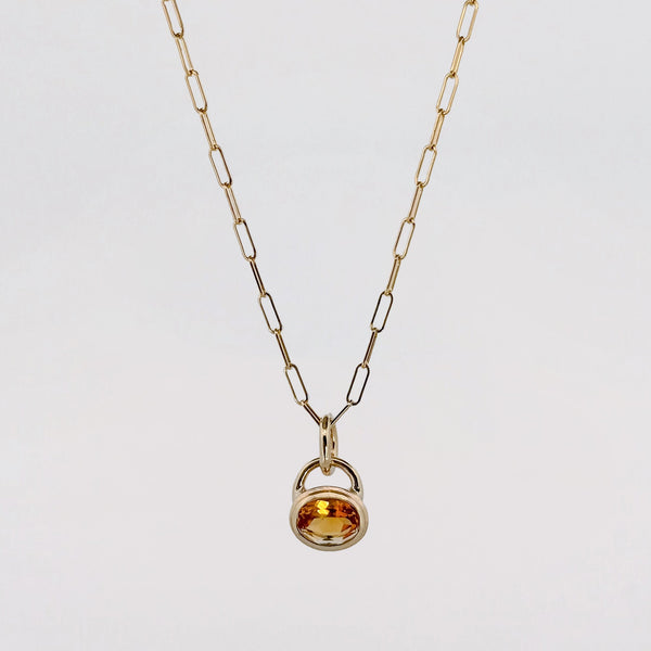 MARIGOLD Pendant in 9ct yellow gold, set with an oval-cut citrine on an Italian paperlink chain. Handmade in Melbourne by AGOVIA.