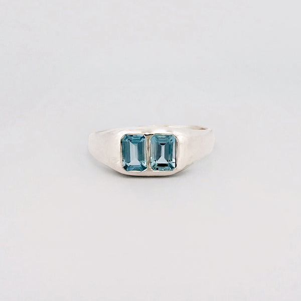 CITO Ring in sterling silver, set with two aquamarines. Handmade in Melbourne by AGOVIA.