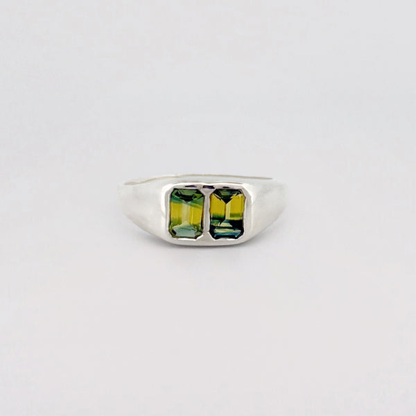 BACCHANAL signet ring in sterling silver, set with a Madagascan parti sapphire. Handmade in Melbourne by AGOVIA.