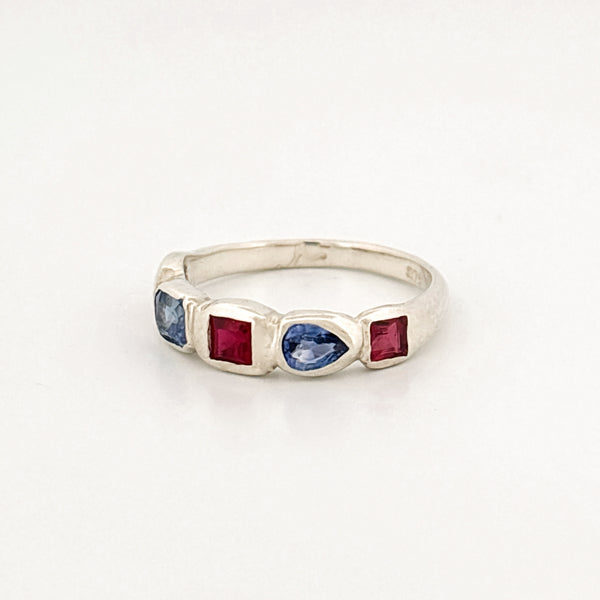 CYN CYN Ring in 9ct white gold, set with Mozambique rubies and Ceylon sapphires. Handmade in Melbourne by AGOVIA.