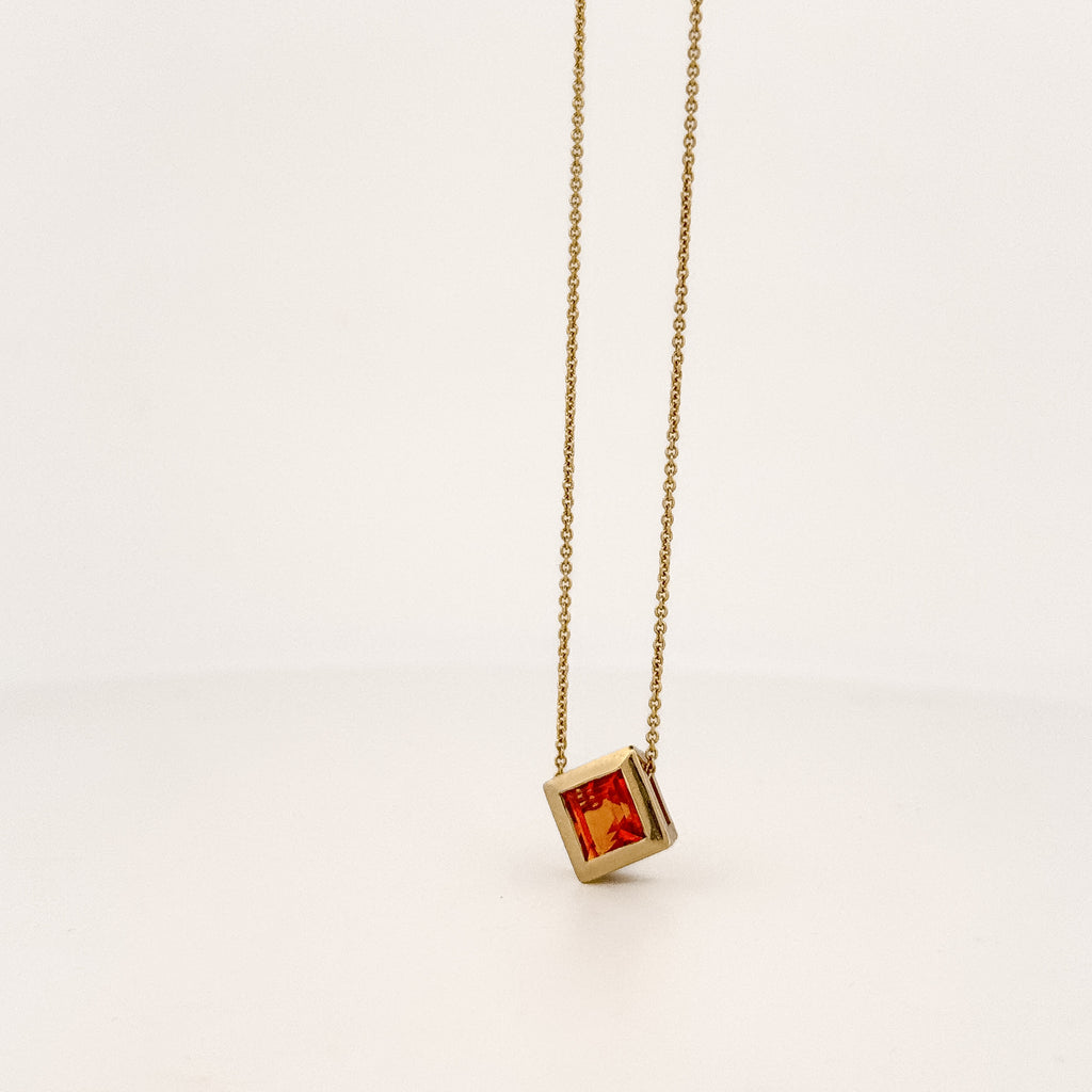 ATTICA Pendant in recycled 9ct yellow gold, set with a baguette-cut Madeira citrine. Handmade in Melbourne by AGOVIA.