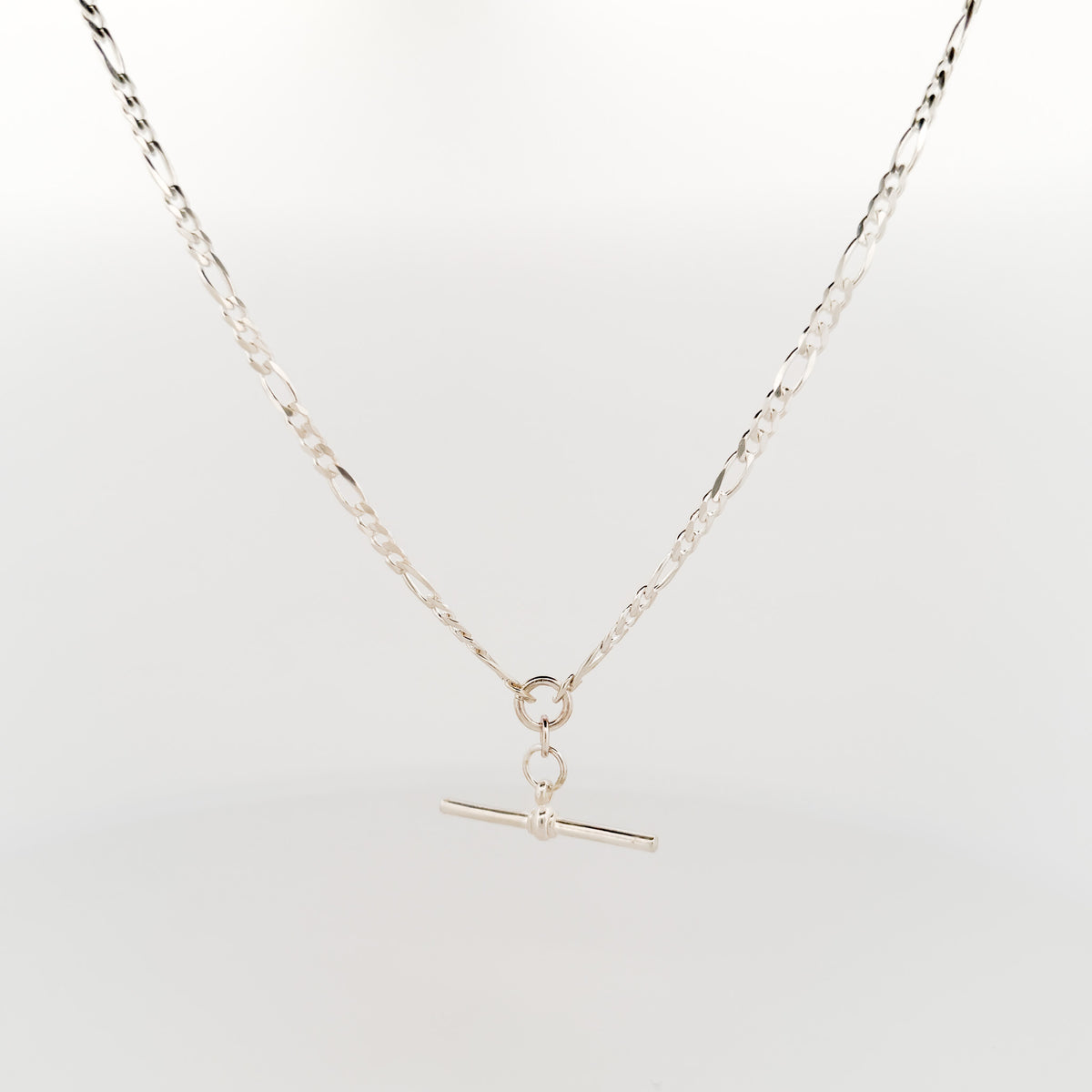 MAS fob chain in sterling silver, figaro links with a sterling T-bar. Handmade in Melbourne by AGOVIA.