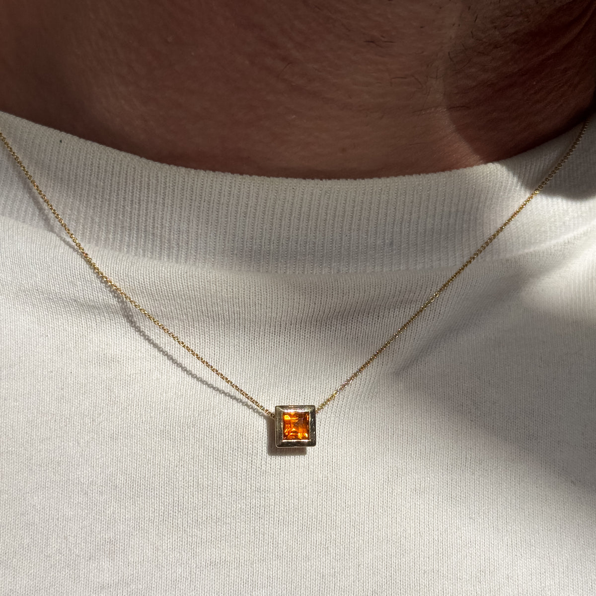 ATTICA Pendant in 9ct yellow gold, set with a baguette-cut Madeira citrine. Handmade in Melbourne by AGOVIA.