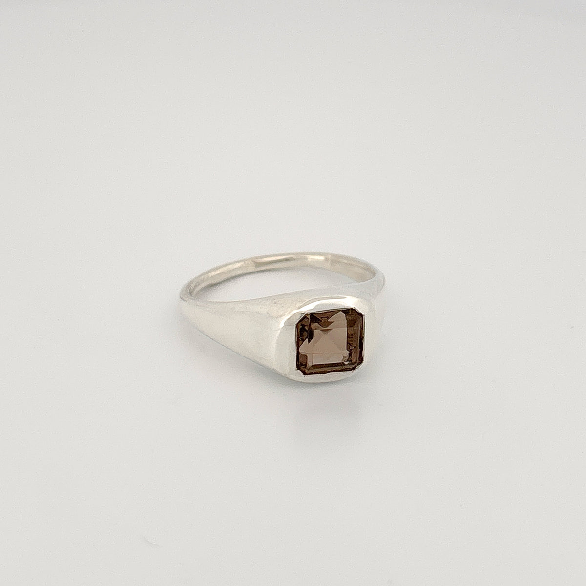 IOLO Ring in sterling silver, set with a square-cut smoky quartz. Handmade in Melbourne by AGOVIA.