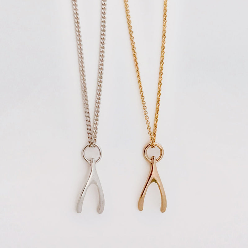 FELIX wishbone pendant in sterling silver or 9ct yellow gold, with optional Italian curb chain. Handmade in Melbourne by AGOVIA.