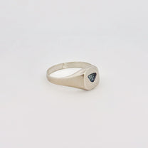 FACETIA signet ring in recycled sterling silver, set with a trapezoid-cut Santa Maria aquamarine. Handmade in Melbourne by AGOVIA.