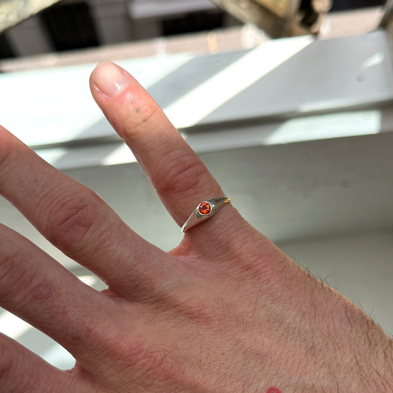 PIA Ring in sterling silver, set with a round orange cubic zirconia. Handmade in Melbourne by AGOVIA.
