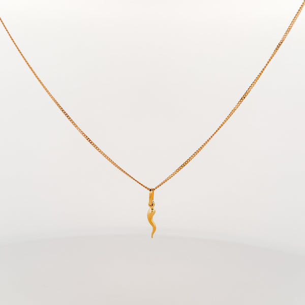 CAPSA Pendant in 9ct yellow gold, an Italian-made chilli charm on a fine curb chain. Handmade in Melbourne by AGOVIA.