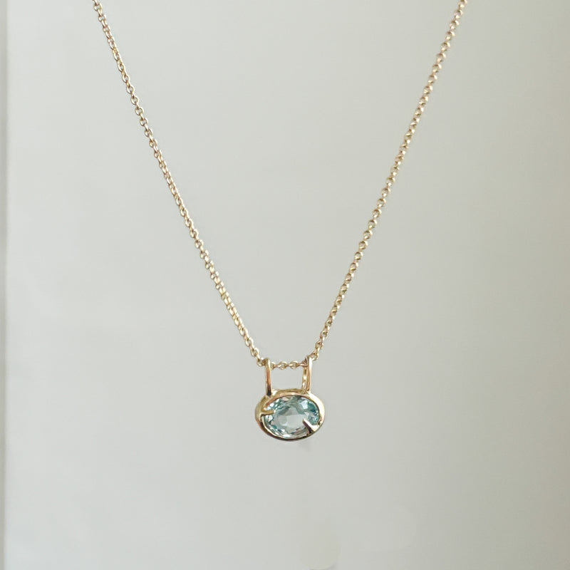 KAIRI Pendant in 9ct yellow gold, set with a 2.60ct oval aquamarine. Handmade in Melbourne by AGOVIA.