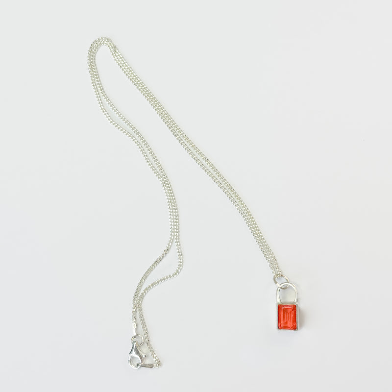 BACHANNAL Pendant in sterling silver, set with an emerald-cut Mexican fire opal. Handmade in Melbourne by AGOVIA.