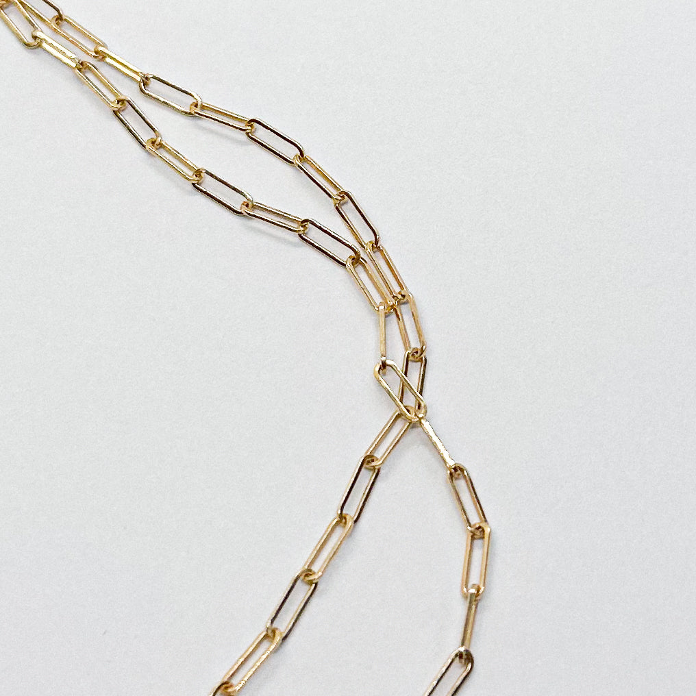 EUGENIA Chain in 9ct yellow gold, an Italian-made paperclip link chain. Handmade in Melbourne by AGOVIA.