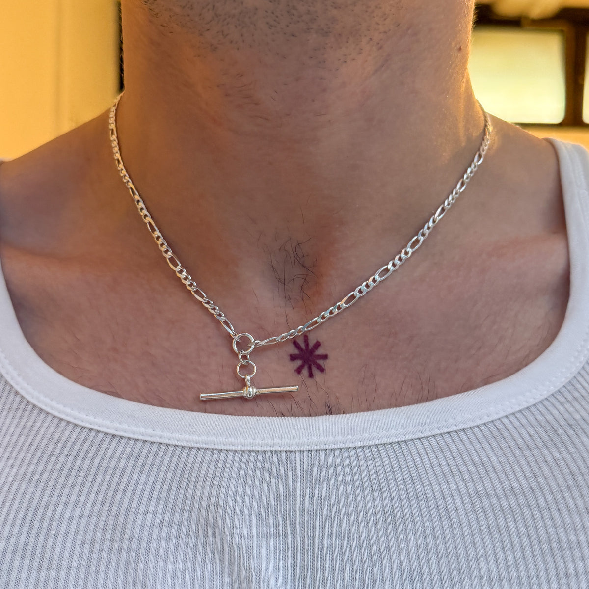 MAS fob chain in sterling silver, figaro links with a sterling T-bar. Handmade in Melbourne by AGOVIA.