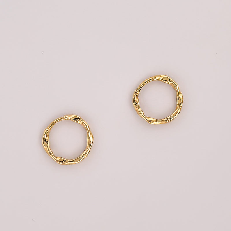 ARIMA Hoops in solid 9ct or 18ct yellow gold, twisted design. AGOVIA fine jewellery.