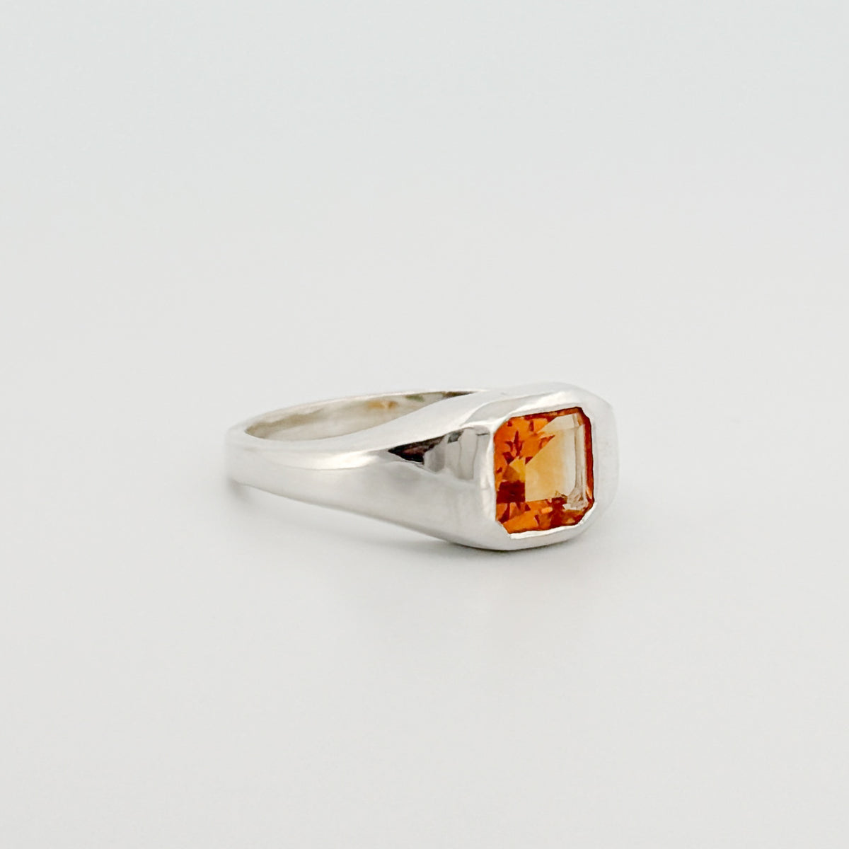 BACCHUS signet ring in sterling silver, set with a square-cut citrine. Handmade in Melbourne by AGOVIA.