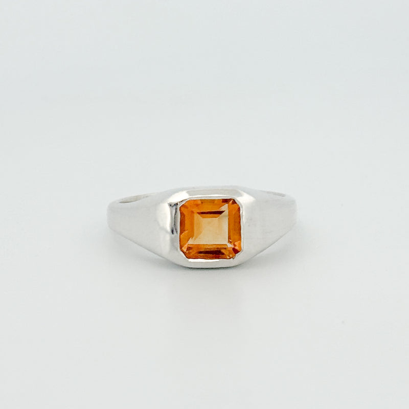 BACCHUS signet ring in sterling silver, set with a square-cut citrine. Handmade in Melbourne by AGOVIA.
