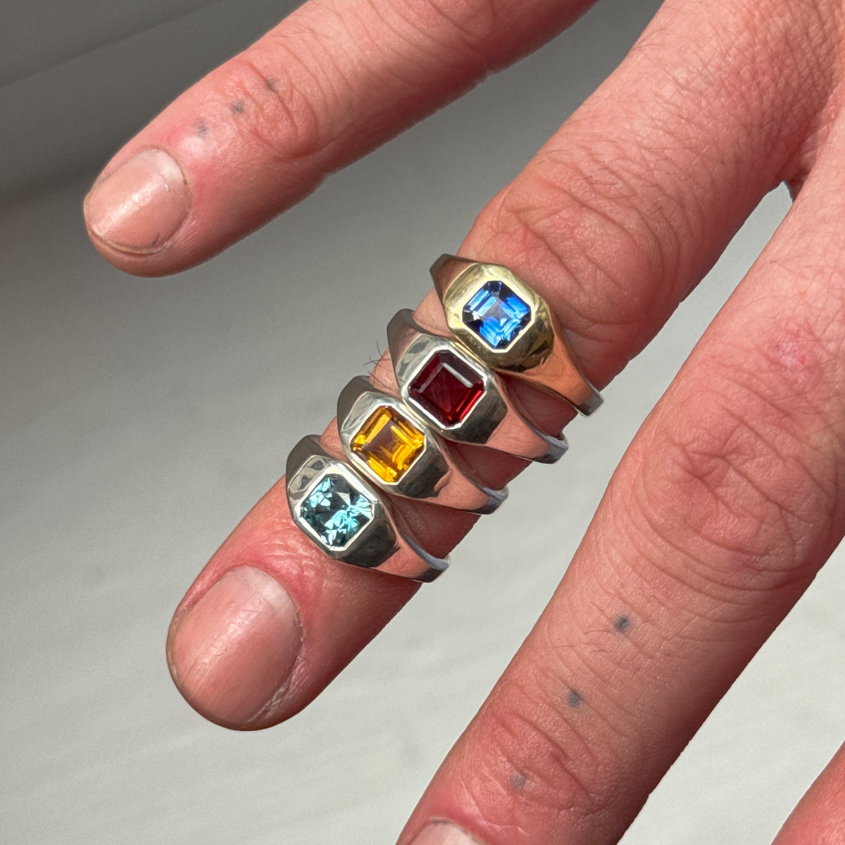 BACCHUS signet ring in sterling silver, set with a square-cut almandine garnet. Handmade in Melbourne by AGOVIA.