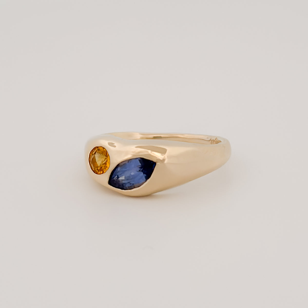 EUGENIA Ring in 9ct yellow gold, set with a marquise Ceylon sapphire and round yellow sapphire. Handmade in Melbourne by AGOVIA.