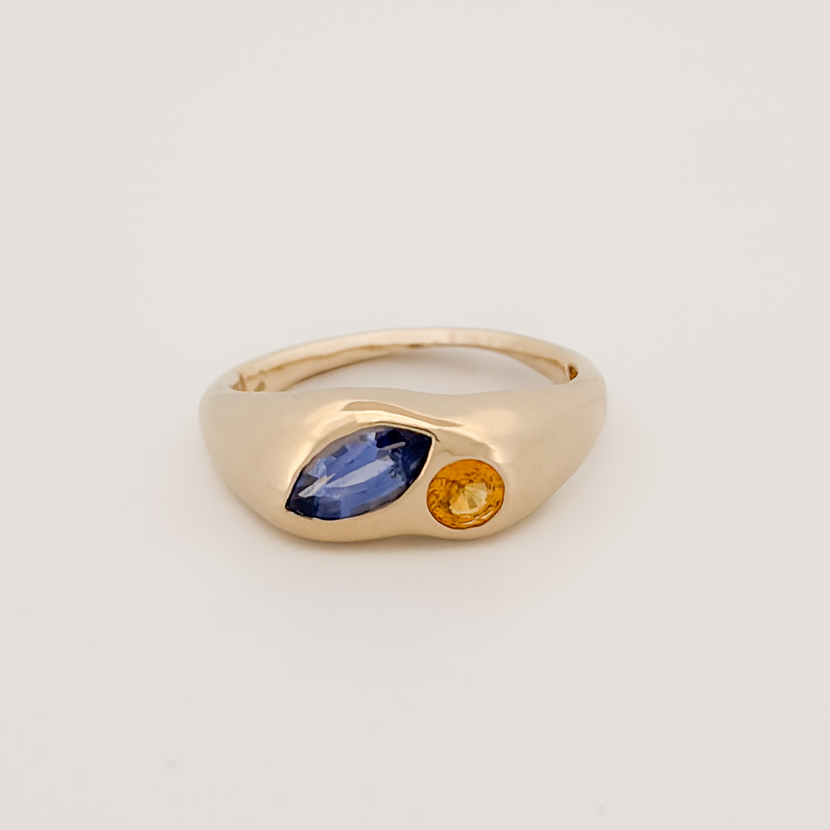 EUGENIA Ring in 9ct yellow gold, set with a marquise Ceylon sapphire and round yellow sapphire. Handmade in Melbourne by AGOVIA.