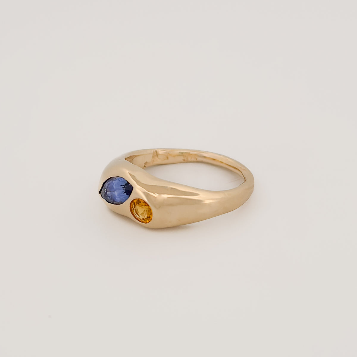 EUGENIA Ring in 9ct yellow gold, set with a marquise Ceylon sapphire and round yellow sapphire. Handmade in Melbourne by AGOVIA.