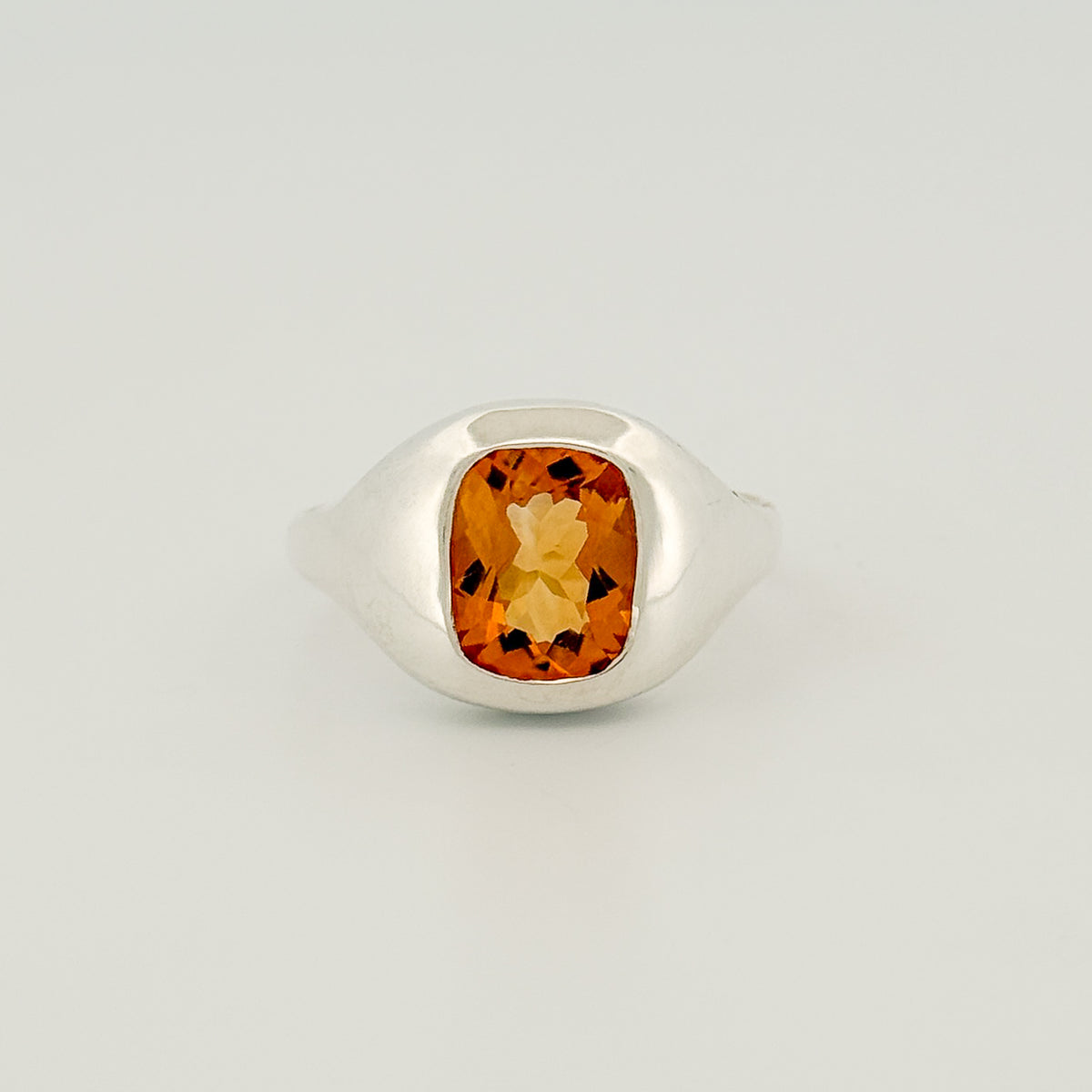 SEDLEY Ring in silver, set with a cushion-cut Madeira citrine. Handmade in Melbourne by AGOVIA.
