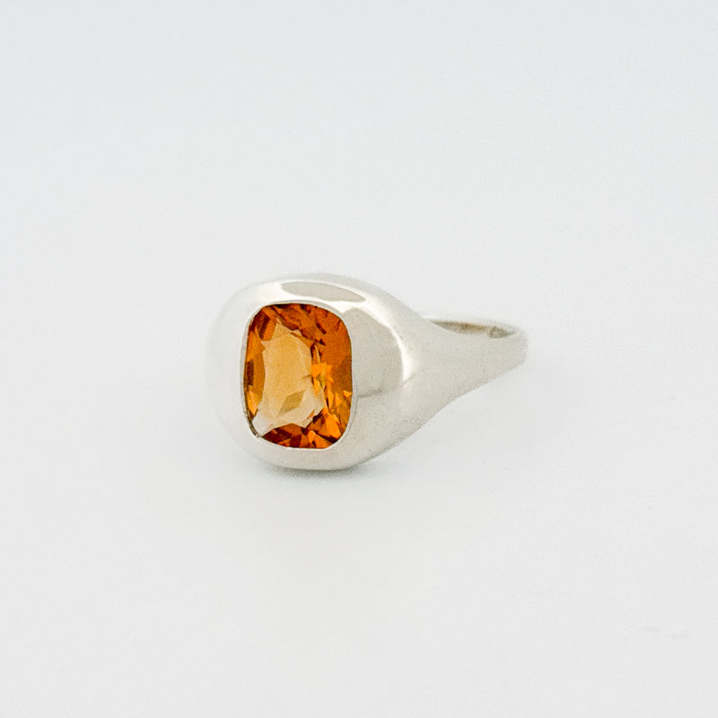 SEDLEY Ring in silver, set with a cushion-cut Madeira citrine. Handmade in Melbourne by AGOVIA.