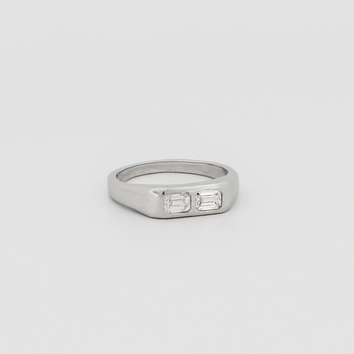 AYXA Ring in platinum, set with emerald-cut lab-grown diamonds. Handmade in Melbourne by AGOVIA.