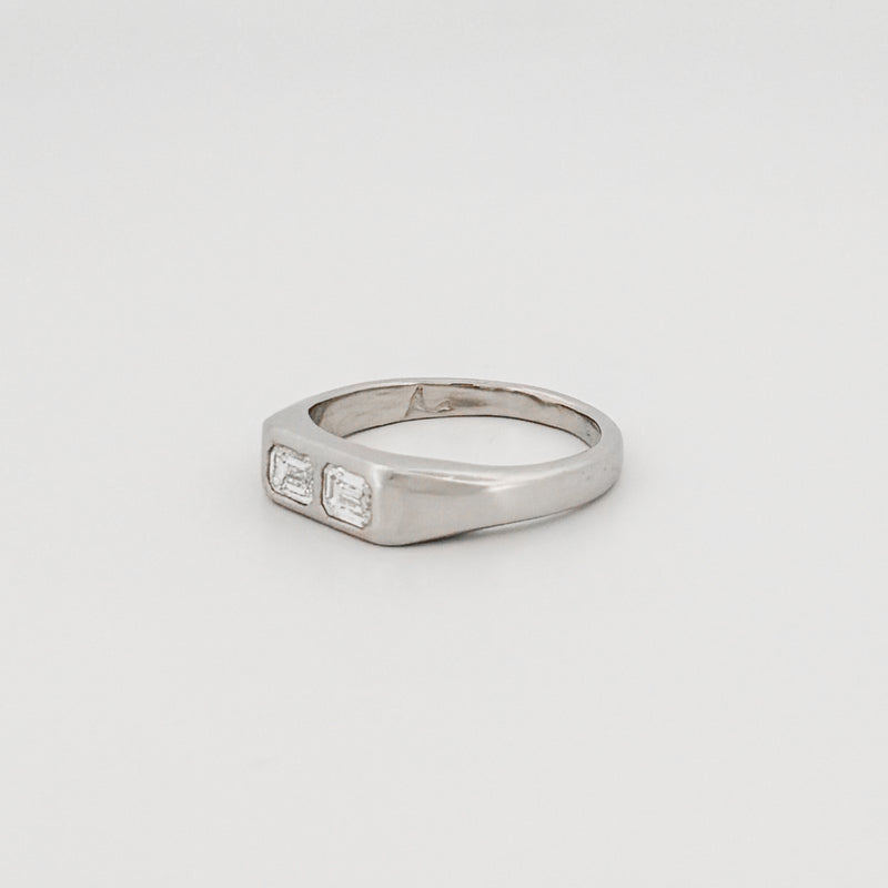 AYXA Ring in platinum, set with emerald-cut lab-grown diamonds. Handmade in Melbourne by AGOVIA.