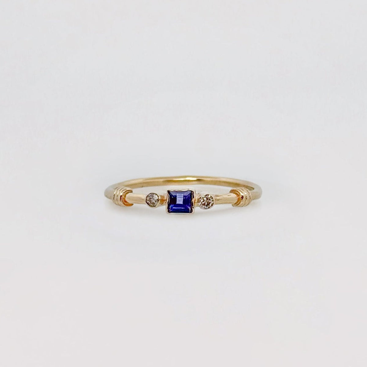 MINERVA Ring in 9ct yellow gold, set with an Australian sapphire and old-cut diamonds. Handmade in Melbourne by AGOVIA.