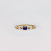 MINERVA Ring in recycled 9ct yellow gold, set with an Australian sapphire and old-cut diamonds. Handmade in Melbourne by AGOVIA.