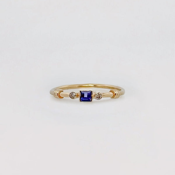 MINERVA Ring in 9ct yellow gold, set with an Australian sapphire and old-cut diamonds. Handmade in Melbourne by AGOVIA.