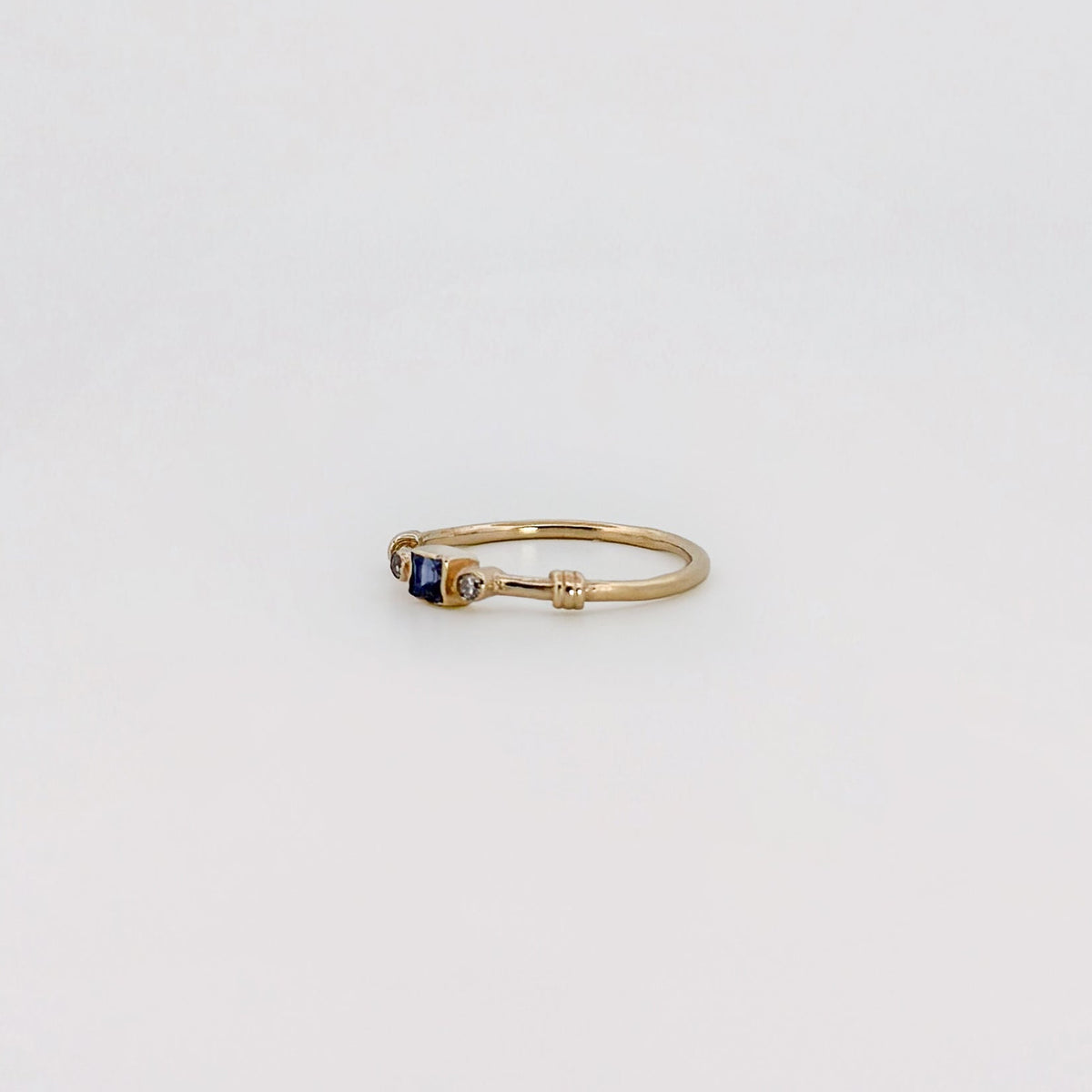 MINERVA Ring in 9ct yellow gold, set with an Australian sapphire and old-cut diamonds. Handmade in Melbourne by AGOVIA.