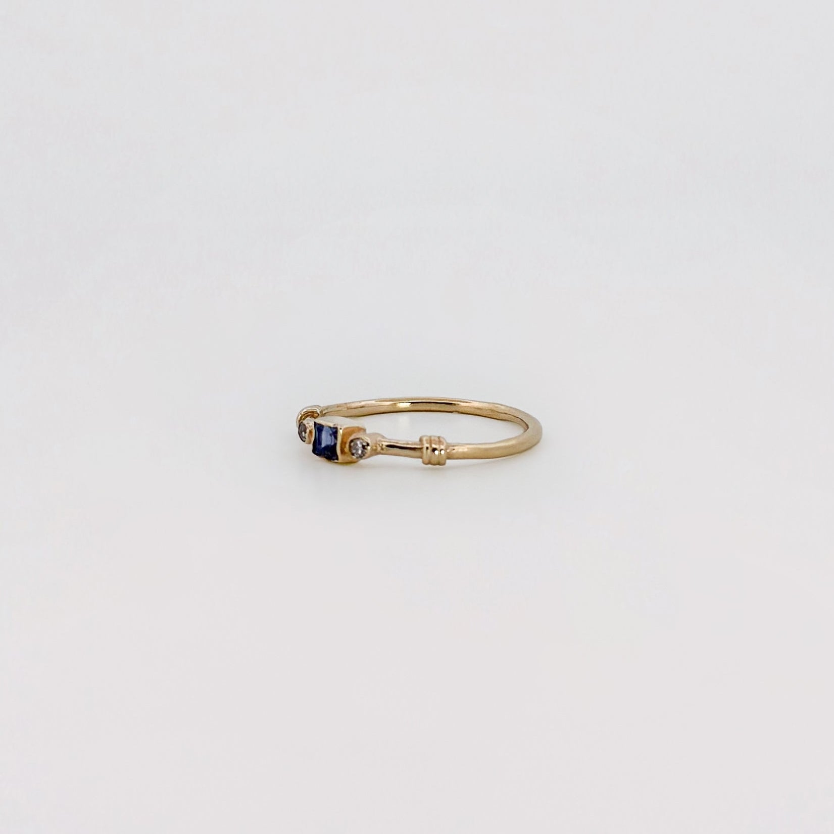 MINERVA Ring in recycled 9ct yellow gold, set with an Australian sapphire and old-cut diamonds. Handmade in Melbourne by AGOVIA.