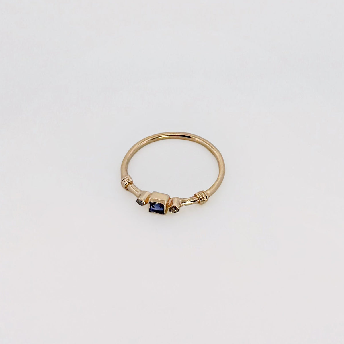 MINERVA Ring in 9ct yellow gold, set with an Australian sapphire and old-cut diamonds. Handmade in Melbourne by AGOVIA.