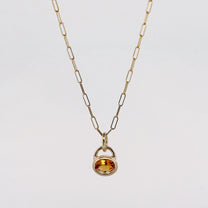 MARIGOLD Pendant in recycled 9ct yellow gold, set with an oval-cut citrine on an Italian paperlink chain. Handmade in Melbourne by AGOVIA.