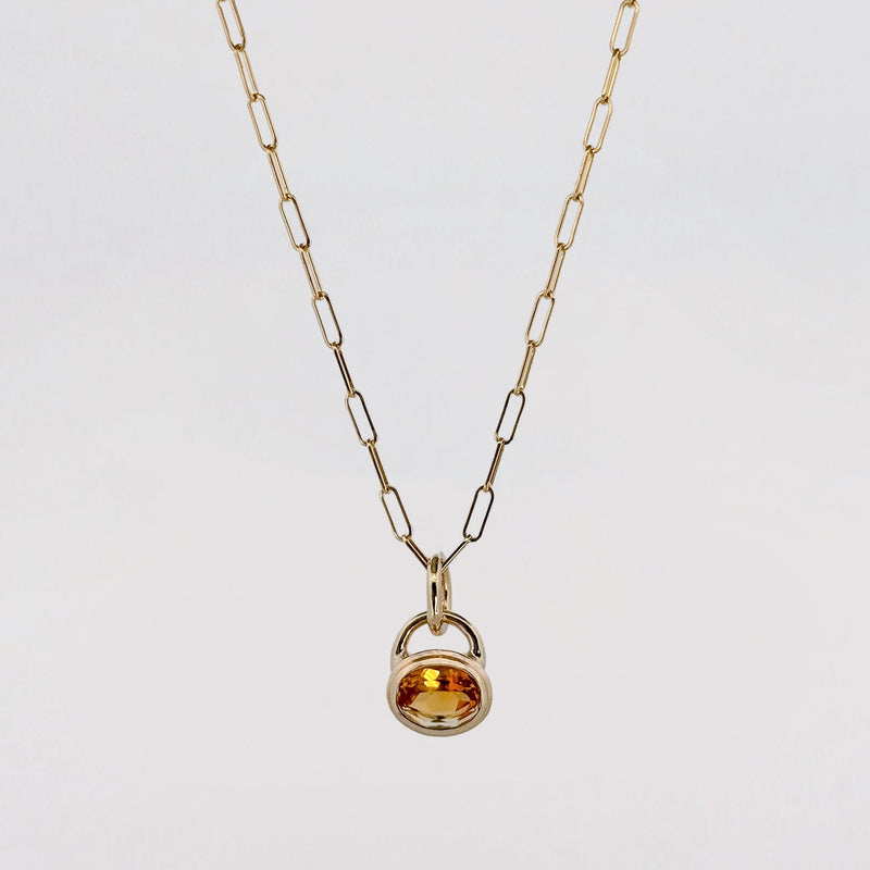 MARIGOLD Pendant in 9ct yellow gold, set with an oval-cut citrine on an Italian paperlink chain. Handmade in Melbourne by AGOVIA.