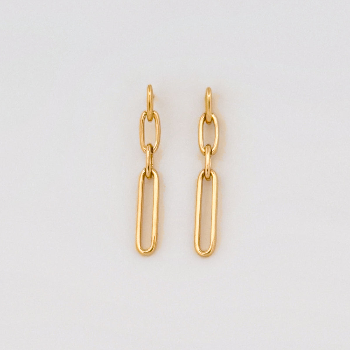 BEBE drop earrings in yellow gold, the pair shown front on. Handmade in Melbourne by AGOVIA.
