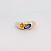 EUGENIA Ring in recycled 9ct yellow gold, set with a marquise Ceylon sapphire and round yellow sapphire. Handmade in Melbourne by AGOVIA.