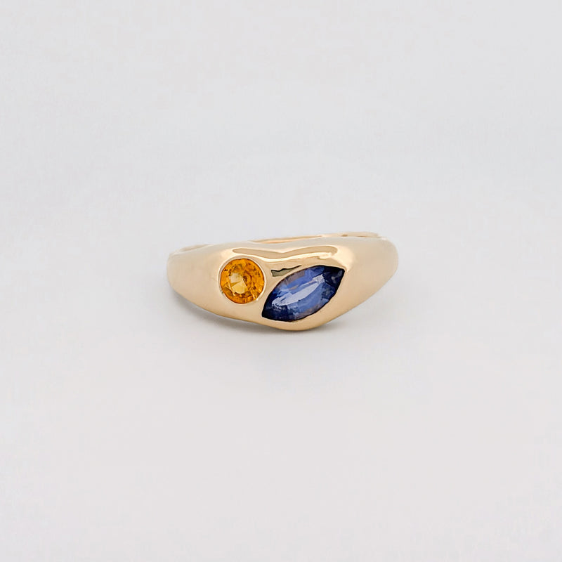 EUGENIA Ring in 9ct yellow gold, set with a marquise Ceylon sapphire and round yellow sapphire. Handmade in Melbourne by AGOVIA.