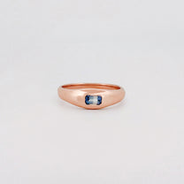 LILIAN Ring in recycled 9ct pink gold, set with an emerald-cut ruby or blue Ceylon sapphire. Handmade in Melbourne by AGOVIA.
