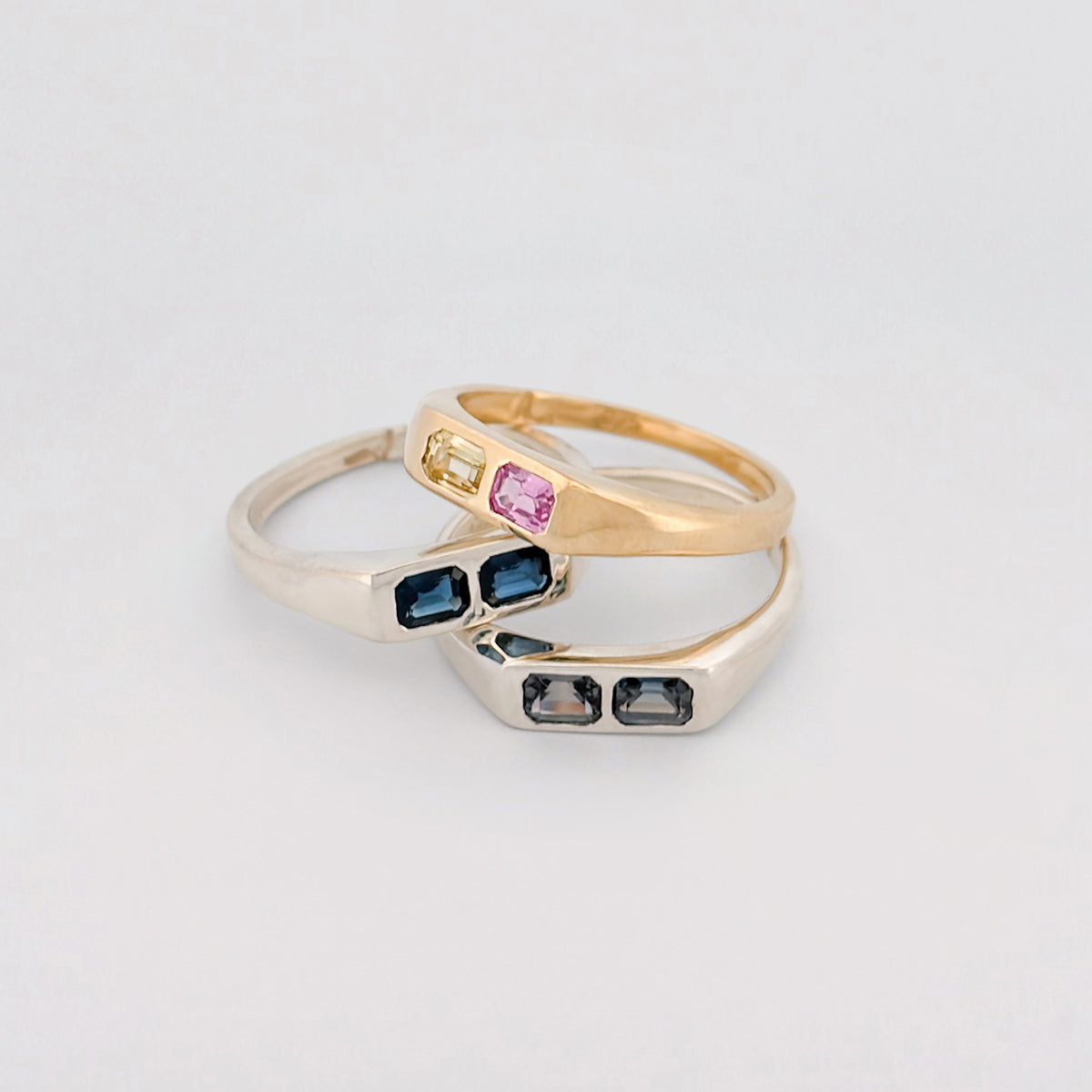 AYXA Ring in silver, set with an emerald-cut Australian blue sapphire. Handmade in Melbourne by AGOVIA.
