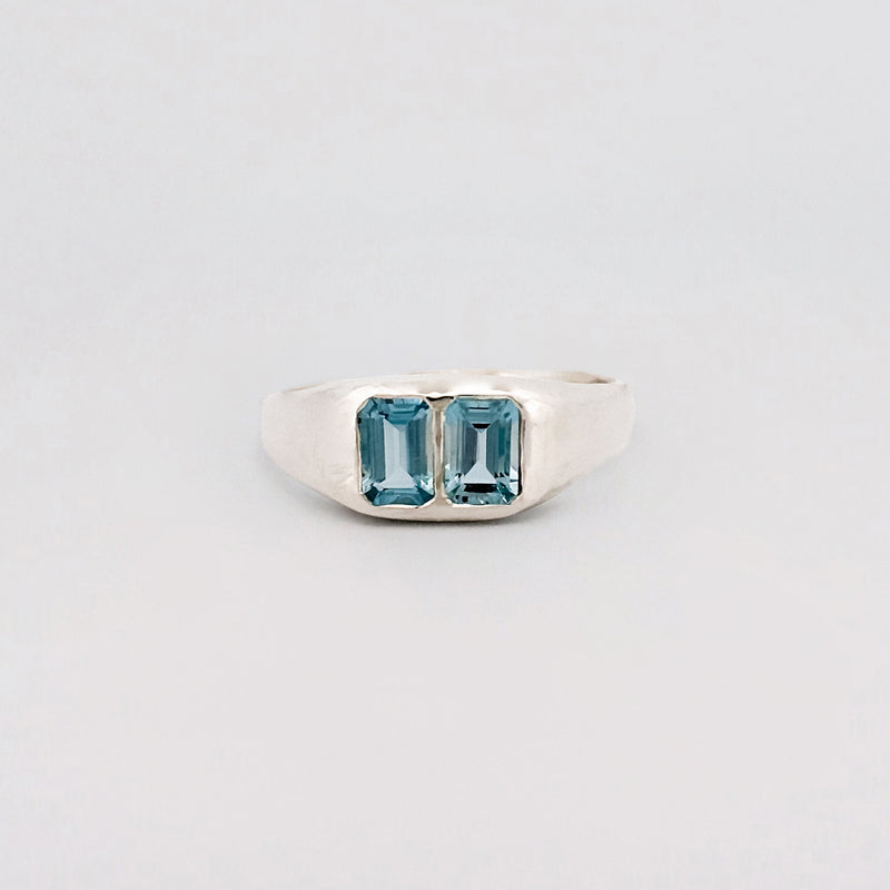 CITO Ring in sterling silver, set with two aquamarines. Handmade in Melbourne by AGOVIA.
