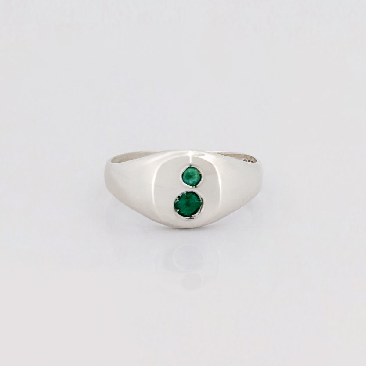 PERPETUAL signet ring in sterling silver, set with hydrothermal emeralds. Handmade in Melbourne by AGOVIA.