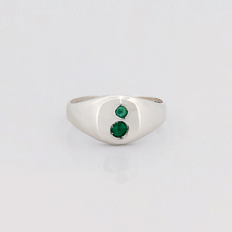 PERPETUAL signet ring in sterling silver, set with hydrothermal emeralds. Handmade in Melbourne by AGOVIA.