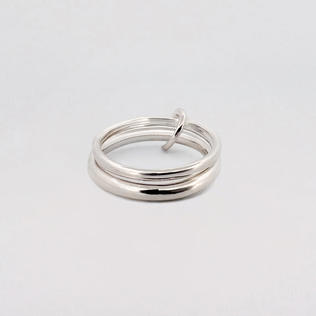 JUNO Ring in recycled sterling silver, twin OLE bands joined by a smaller silver ring. Handmade in Melbourne by AGOVIA.