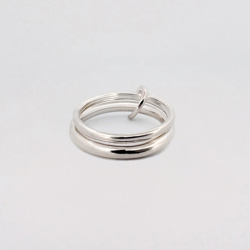 JUNO Ring in sterling silver, twin OLE bands joined by a smaller silver ring. Handmade in Melbourne by AGOVIA.