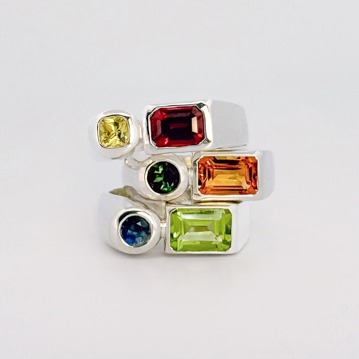 ARANSO Ring in sterling silver, set with a Madeira citrine and green tourmaline. Handmade in Melbourne by AGOVIA.