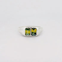 BACCHANAL signet ring in recycled sterling silver, set with a Madagascan parti sapphire. Handmade in Melbourne by AGOVIA.