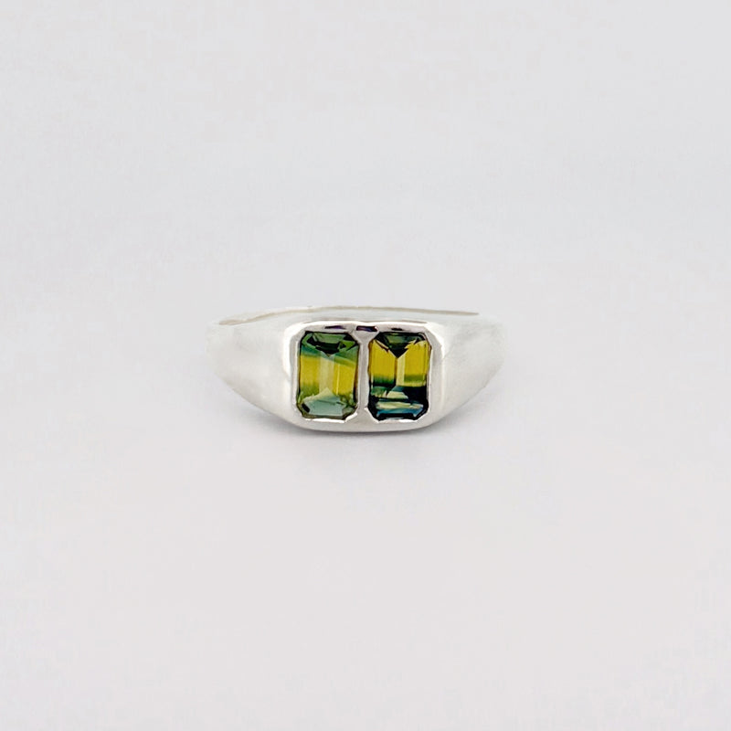 BACCHANAL signet ring in sterling silver, set with a Madagascan parti sapphire. Handmade in Melbourne by AGOVIA.