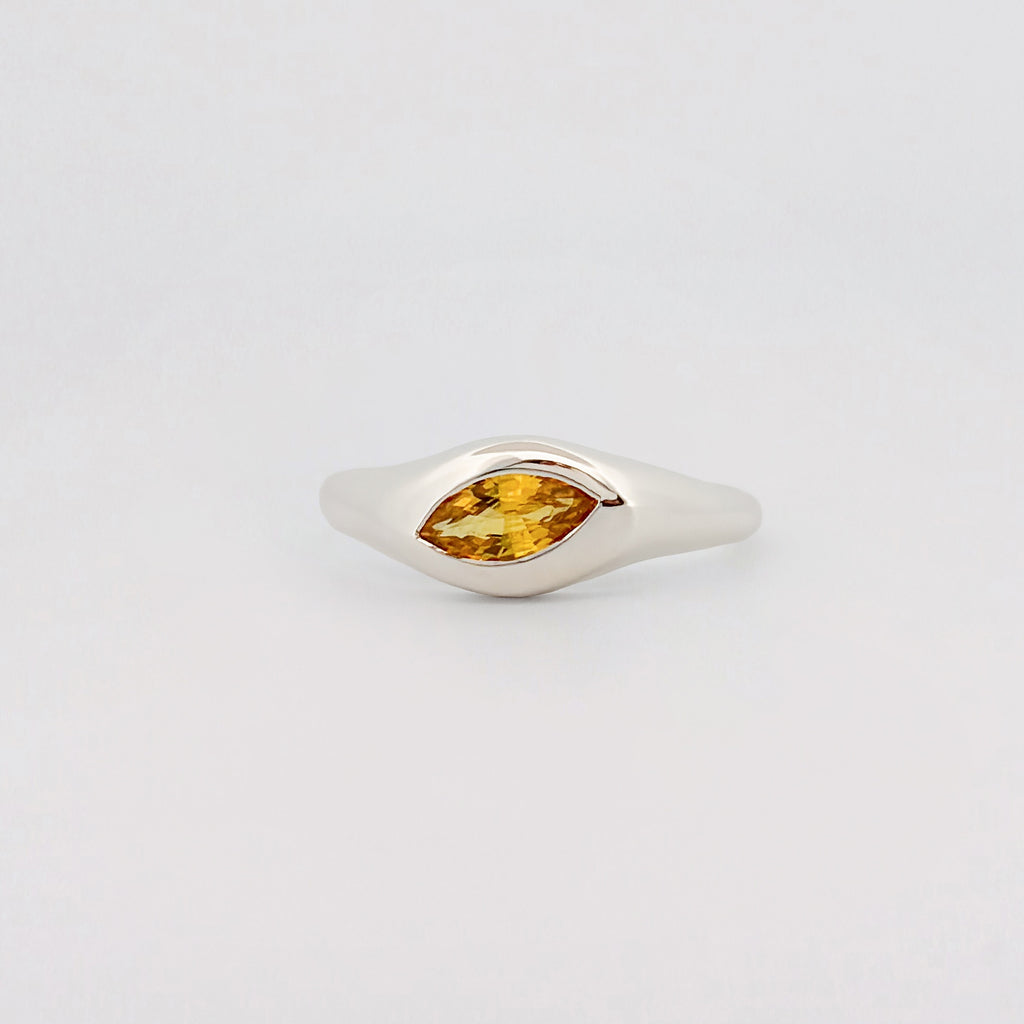 EUSTASIA Ring in recycled sterling silver, set with a marquise golden sapphire. Handmade in Melbourne by AGOVIA.
